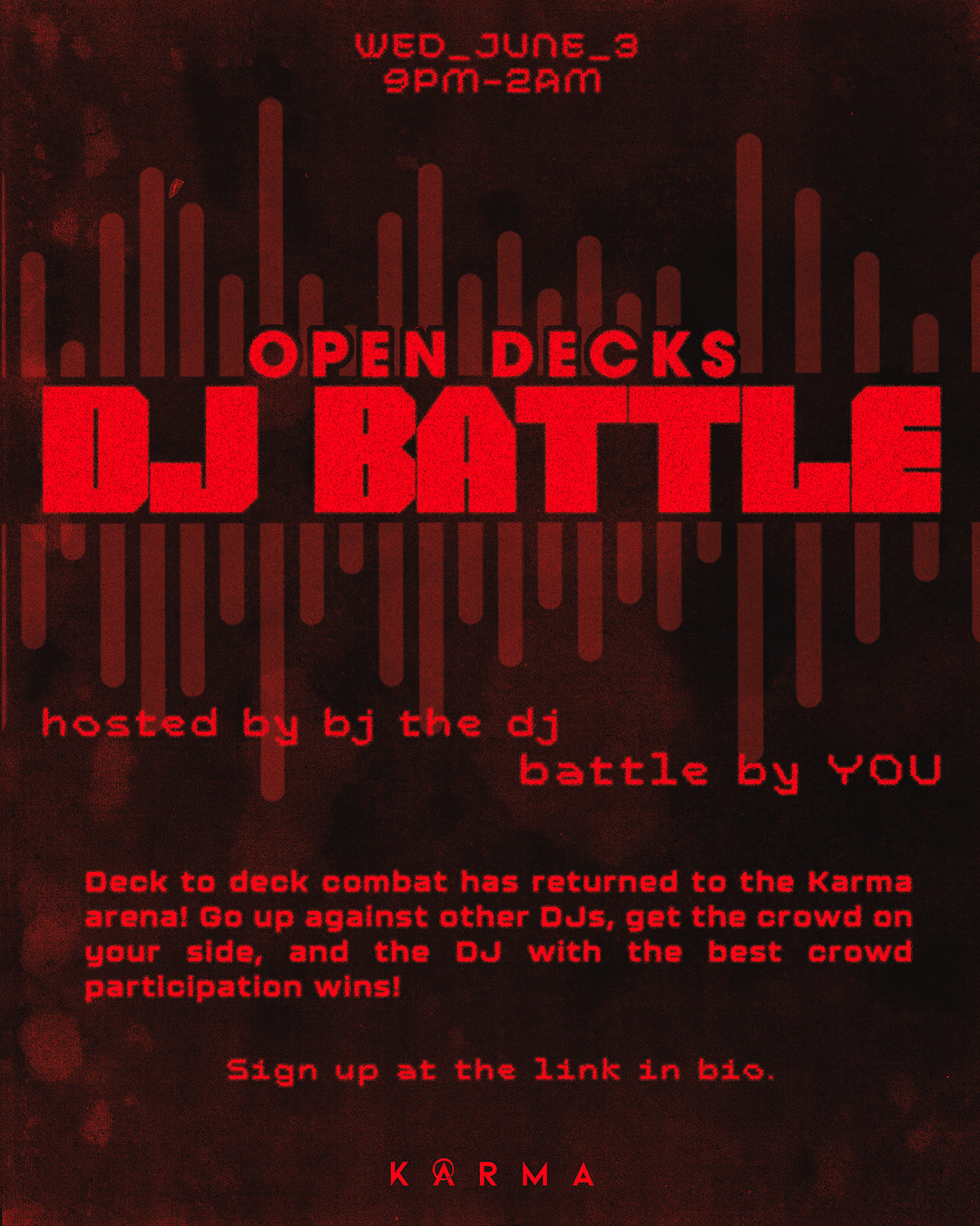 poster for Open Decks DJ Battle at Karma in Boise Idaho