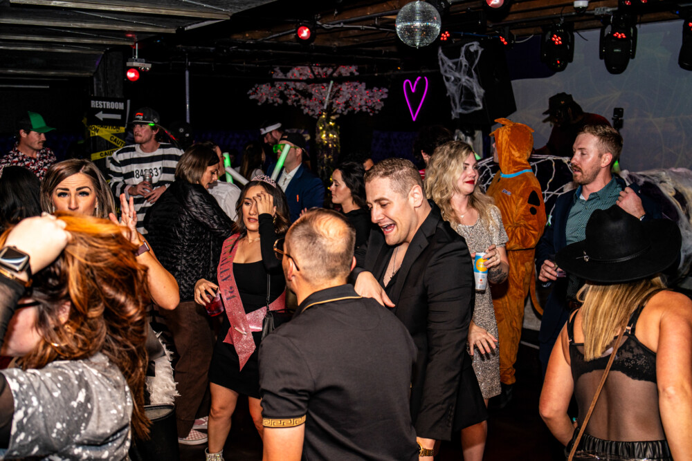 photo of people in halloween costumes at the Boo 2 Halloween Block Party, Karma, Boise, Idaho